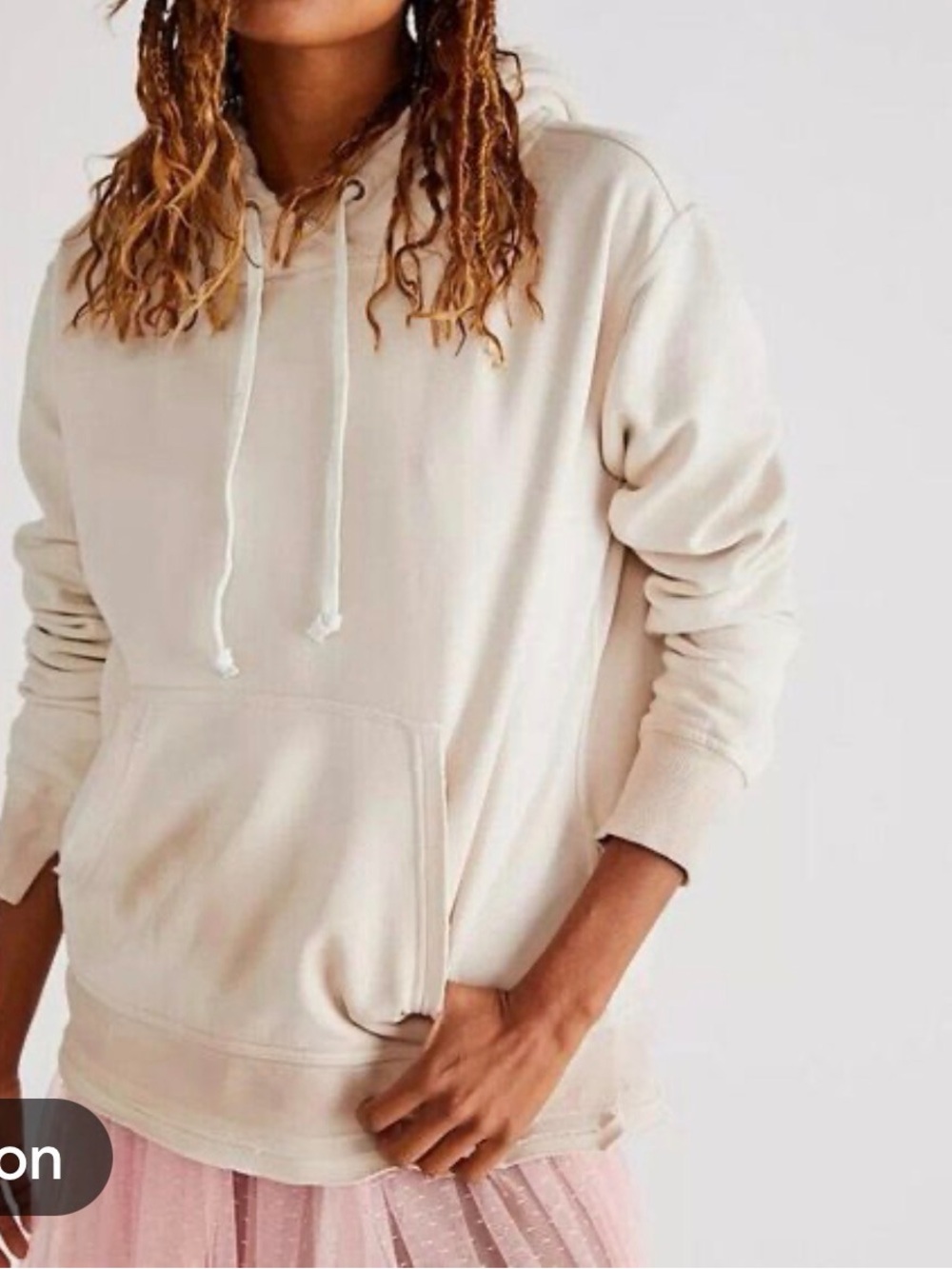 Free People Ivory Drawstring Pullover Hoodie